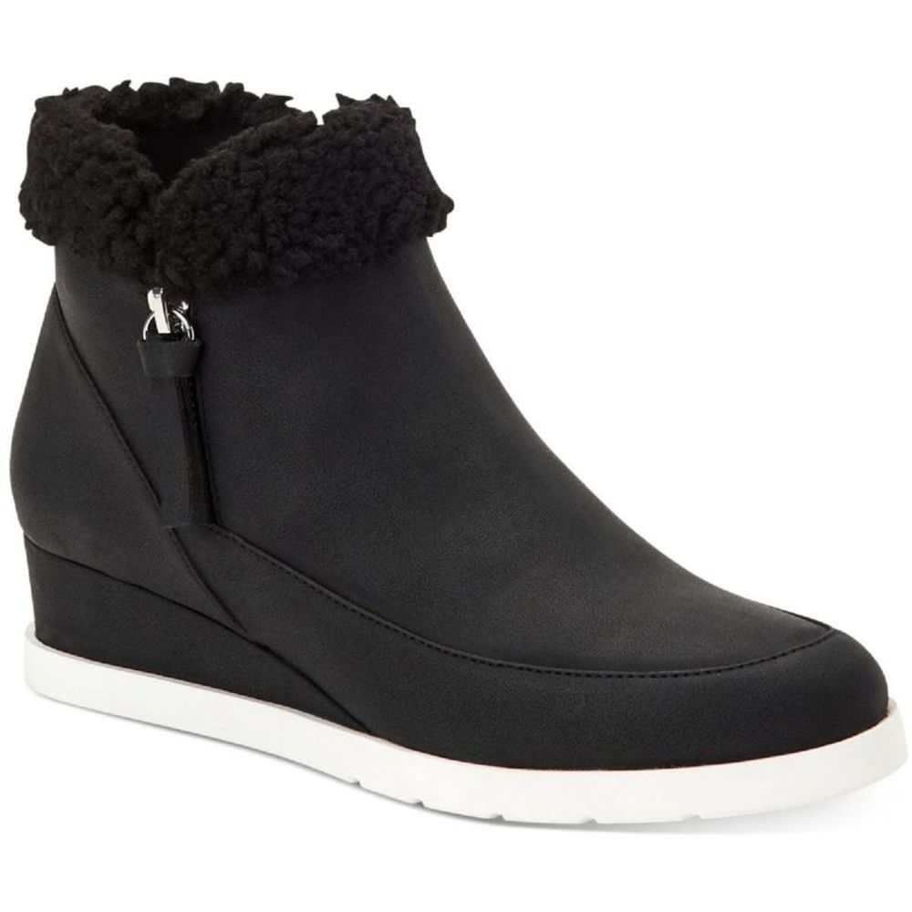 Style & Co. Womens Danniee Black Faux Leather Wedge Boots Shoes NWT